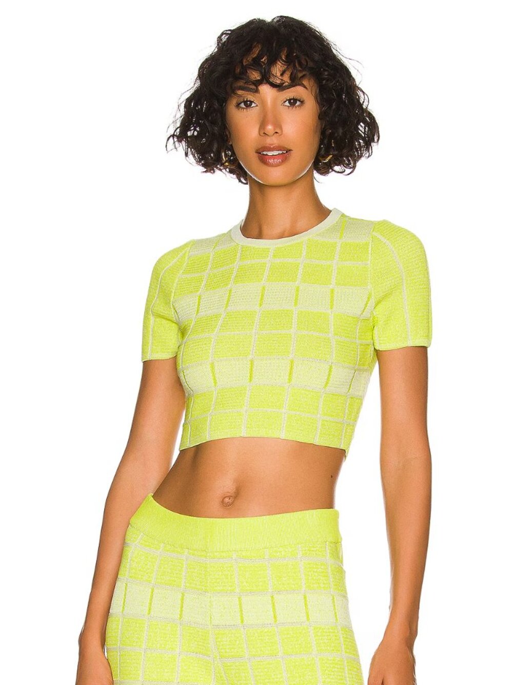 NWOT SOLID & STRIPED Cara Pear Gingham Knit Cropped T-Shirt, Size S